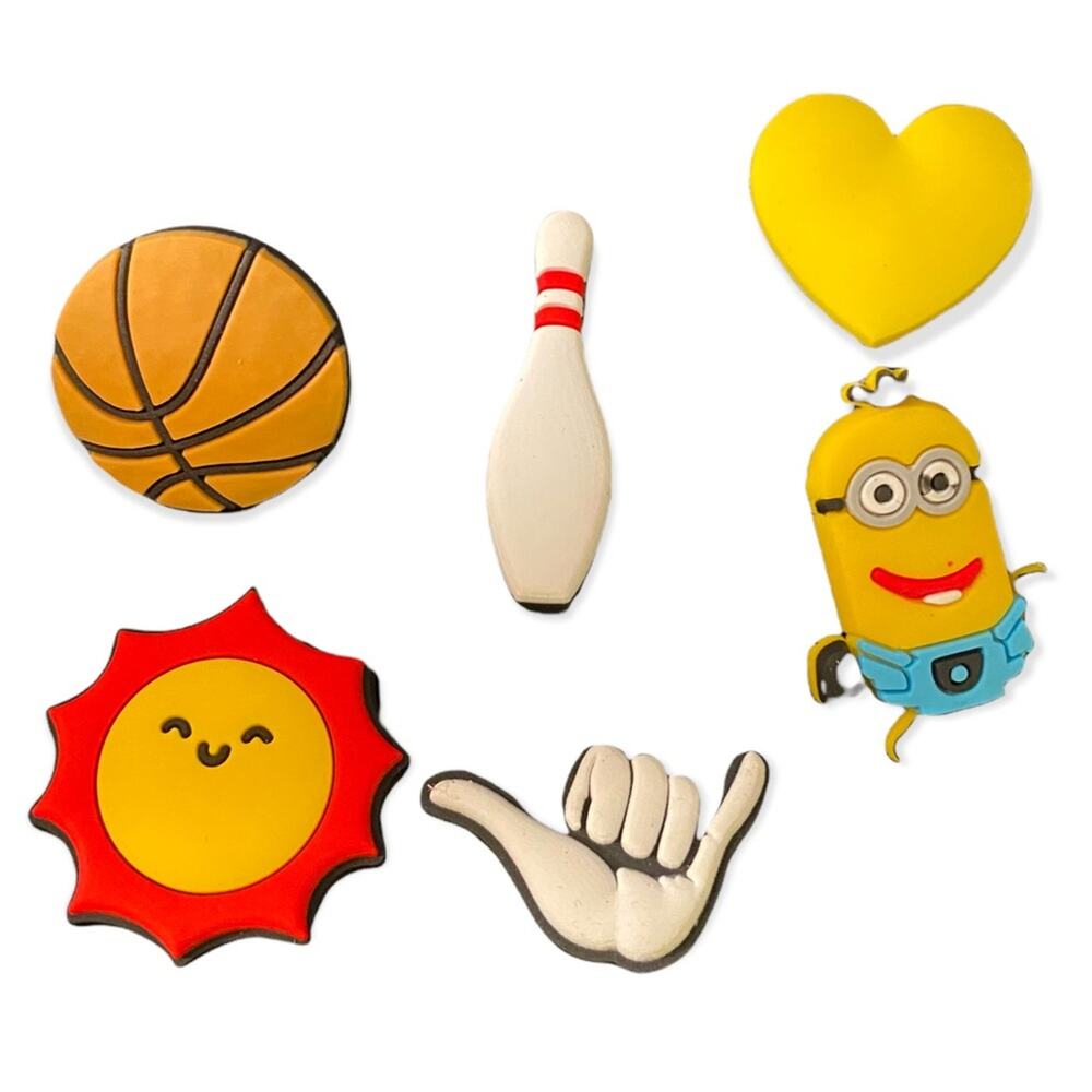 Shoe Charms Decorations Minion Basketball Shaka Heart Set of 6